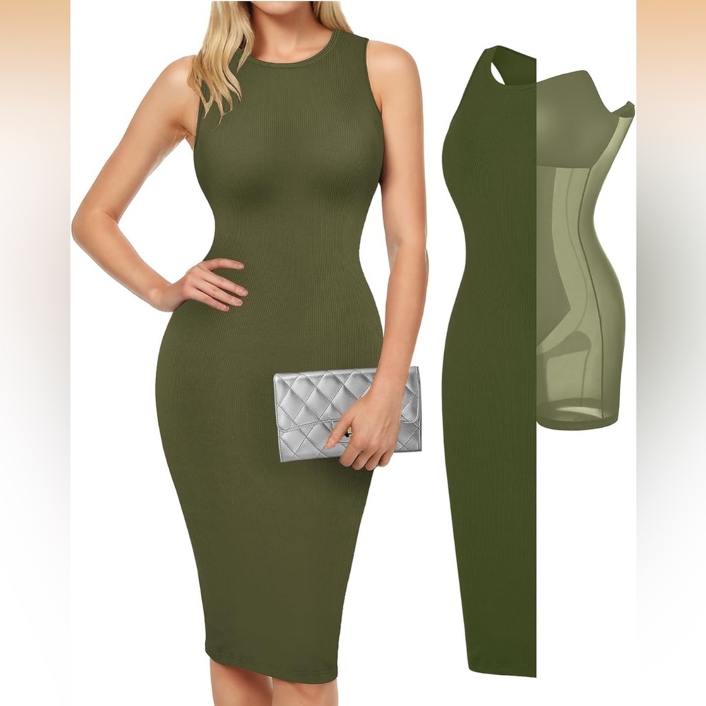 Olive Green Sleeveless Bodycon Dress